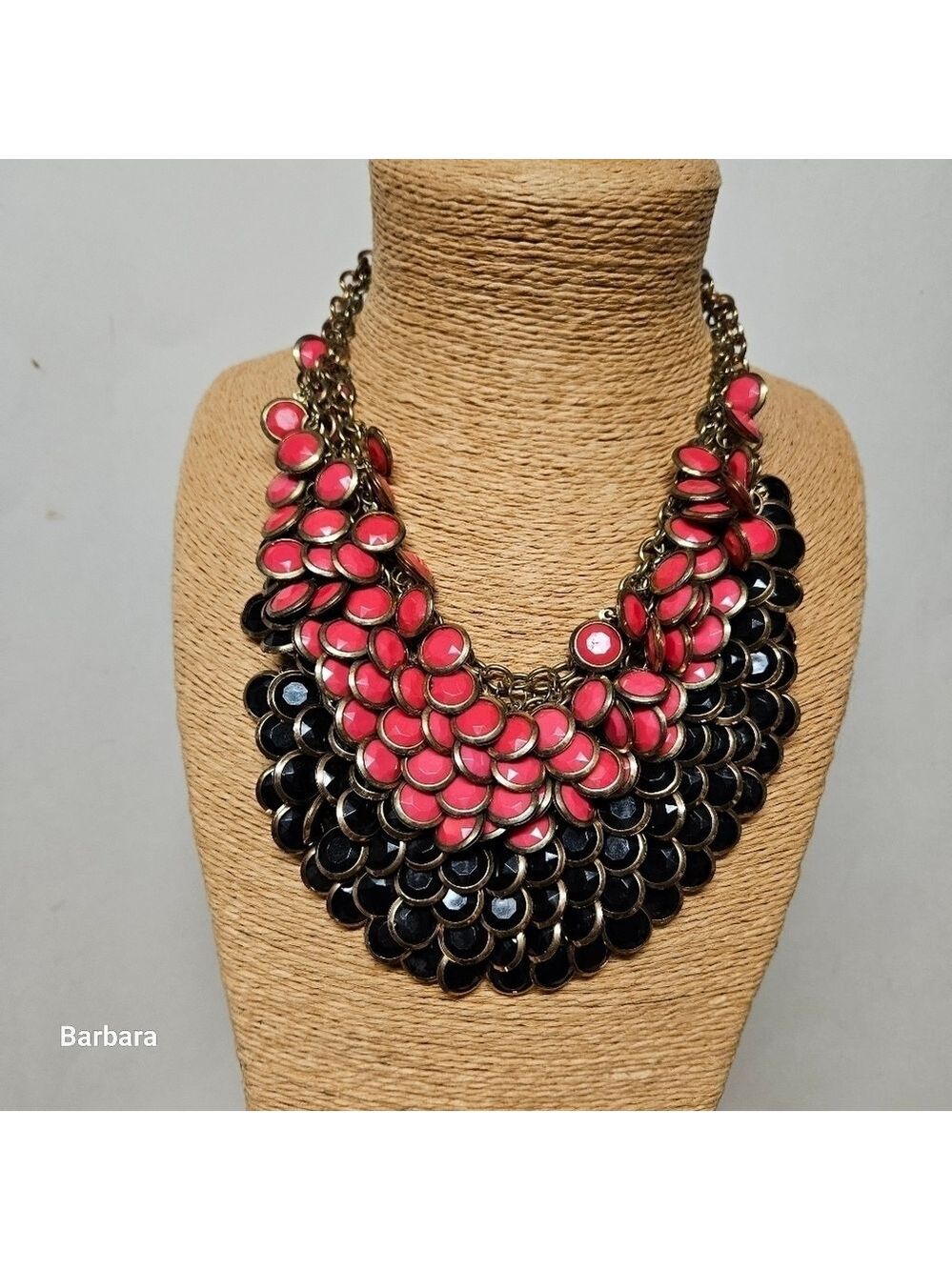 2-for-1 Gold-toned Black and Pink Cluster Beads Necklaces with Pink Earrings